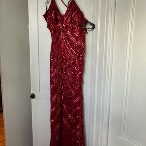 Elegant Red Mermaid Sequin Evening Gown